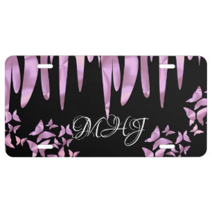 Ice Pink Dripping Holographic Butterflies License Plate