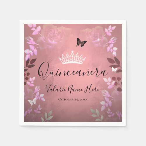 Ice Pink Fancy Roses Quinceanera Pink Napkins