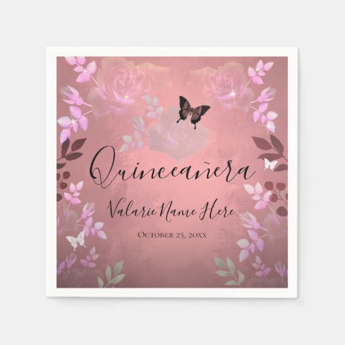 Ice Pink Fancy Roses Quinceanera Pink Napkins