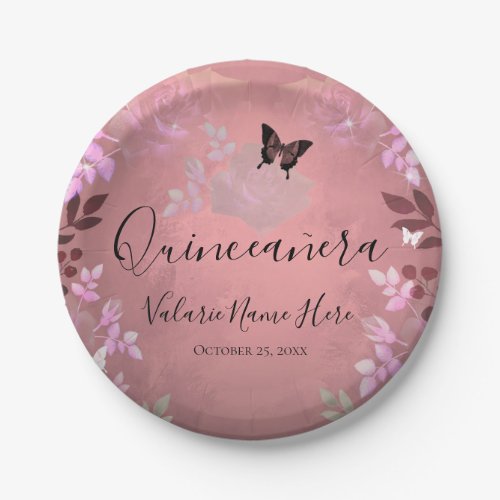 Ice Pink Fancy Roses Quinceanera Pink Paper Plate