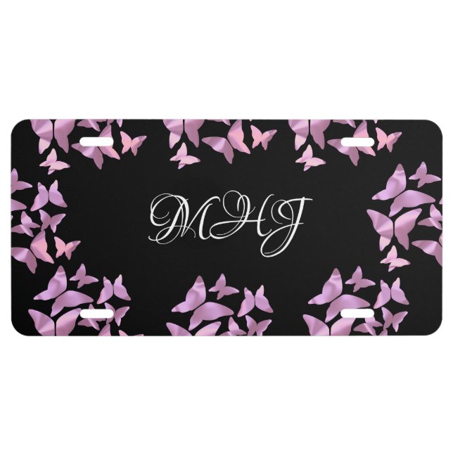 Ice Pink Holographic Butterflies License Plate (Front)