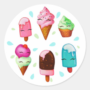 Ice pop and ice cream classic round sticker