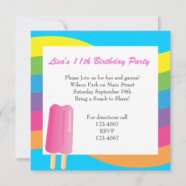 Ice Pop and Rainbow Invitation (Front)