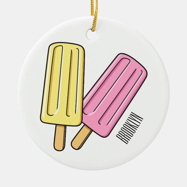 Ice pop cartoon illustration  ceramic ornament (Front)