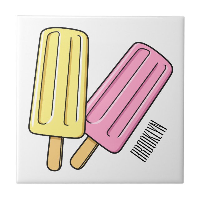 Ice pop cartoon illustration  ceramic tile (Front)