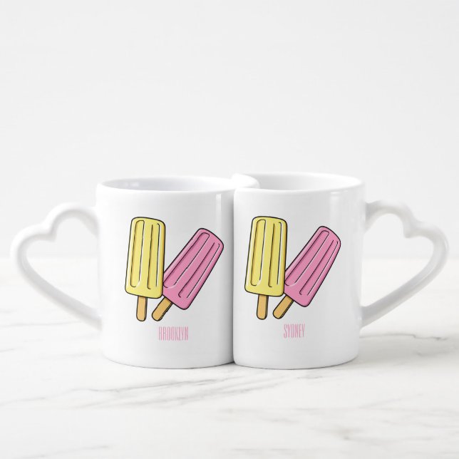 Ice pop cartoon illustration coffee mug set (Front Nesting)