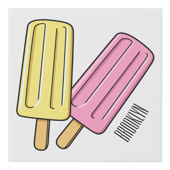 Ice pop cartoon illustration  faux canvas print (Front)