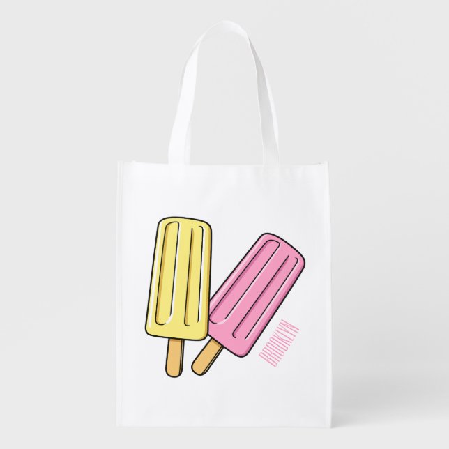 Ice pop cartoon illustration grocery bag (Front)