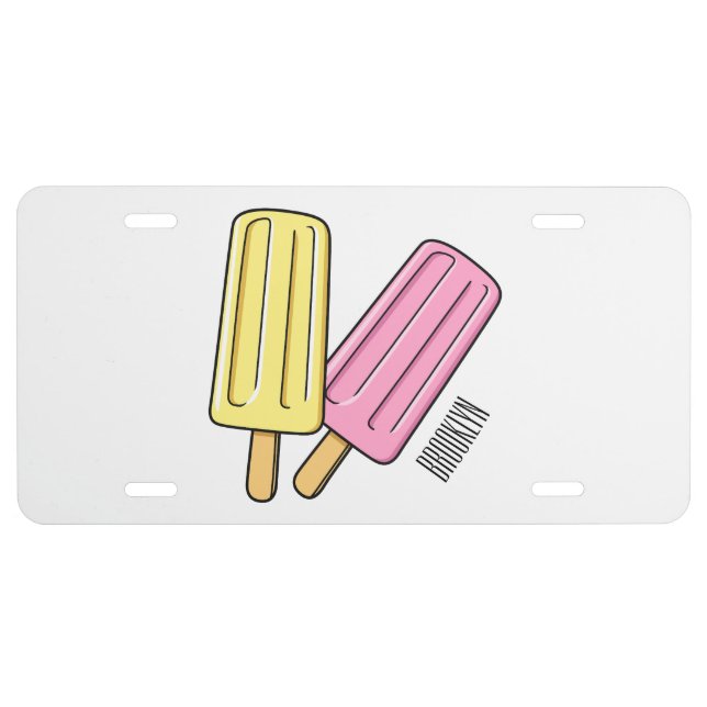 Ice pop cartoon illustration  license plate (Front)