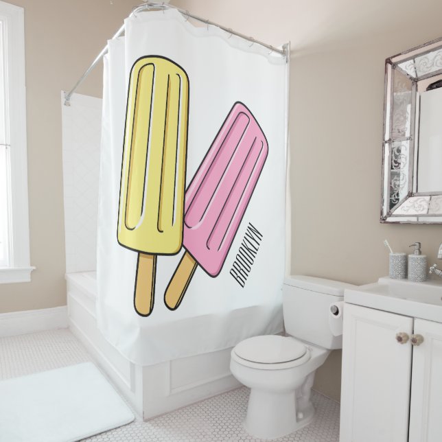 Ice pop cartoon illustration shower curtain (In Situ)