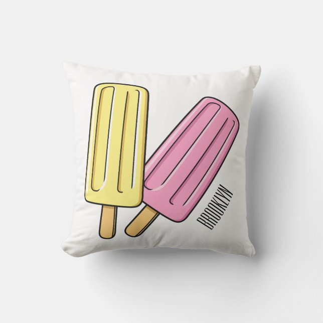 Ice pop cartoon illustration throw pillow (Front)