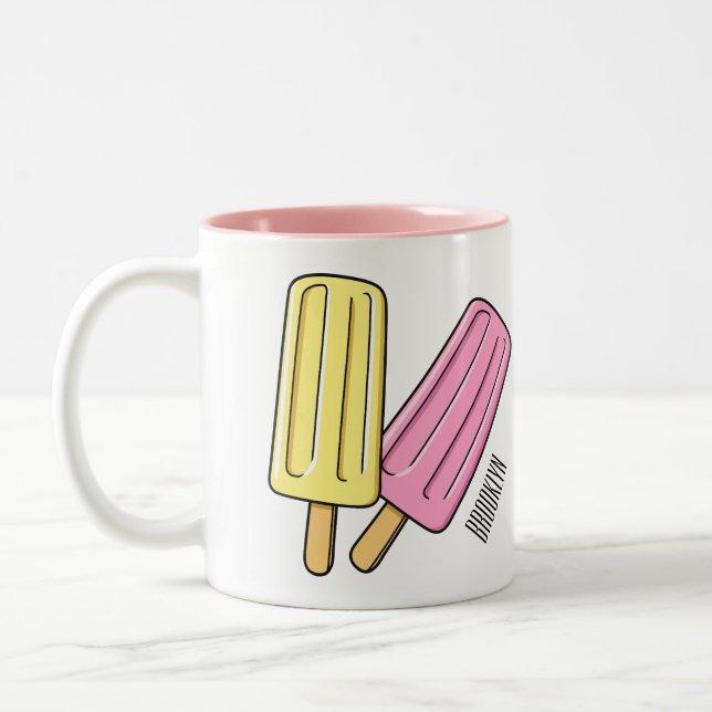 Ice pop cartoon illustration  Two-Tone coffee mug (Left)