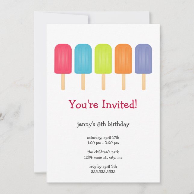 Ice Pops Birthday Party Invitations (Front)