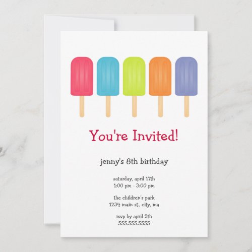 Ice Pops Birthday Party Invitations