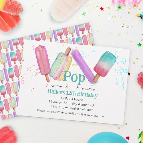 Ice Pops Colorful Summer Kids Pool Party Birthday Invitation