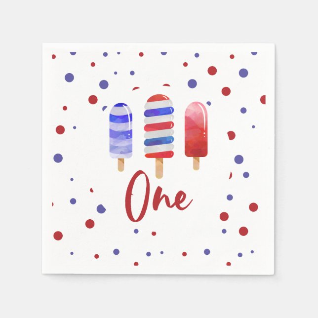 Ice Pops One Red White Blue 1st Birthday Napkins (Front)