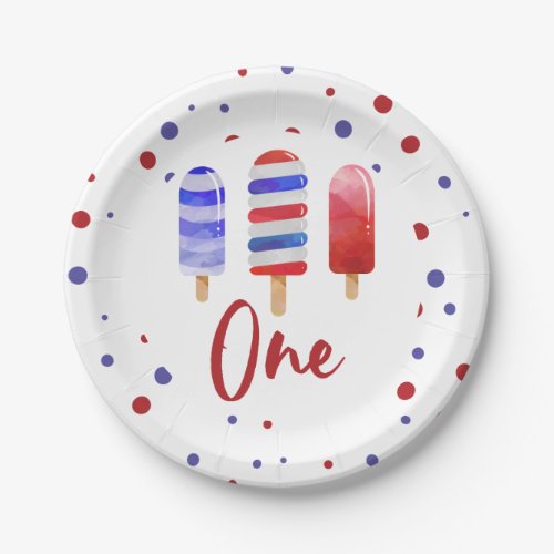 Ice Pops One Red White Blue 1st Birthday Paper Plates