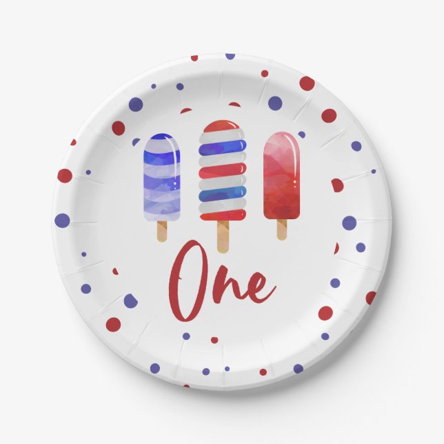 Ice Pops One Red White Blue 1st Birthday Paper Plates (Front)