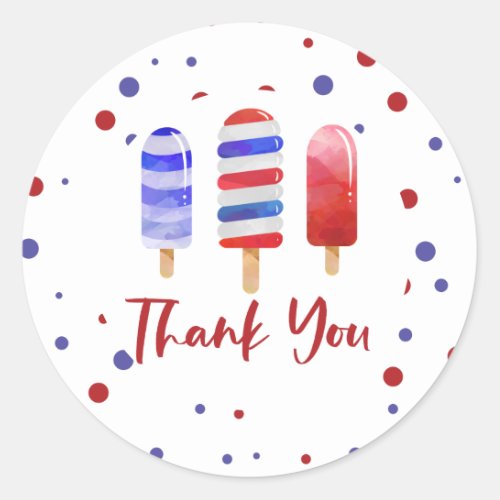 Ice Pops One Red White Blue Thank You Classic Round Sticker