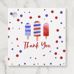 Ice Pops One Red White Blue Thank You Favor Tags