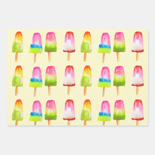 Ice pops popsicles girly delicious treats wrapping paper sheets