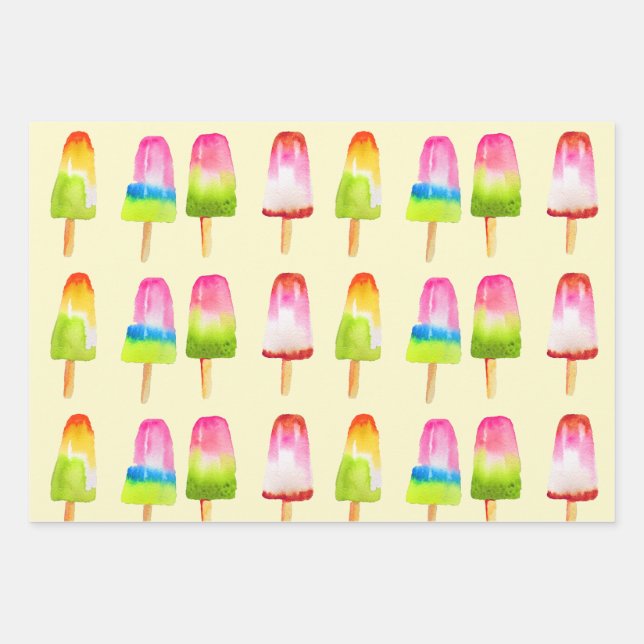 Ice pops popsicles girly delicious treats wrapping paper sheets (Front)