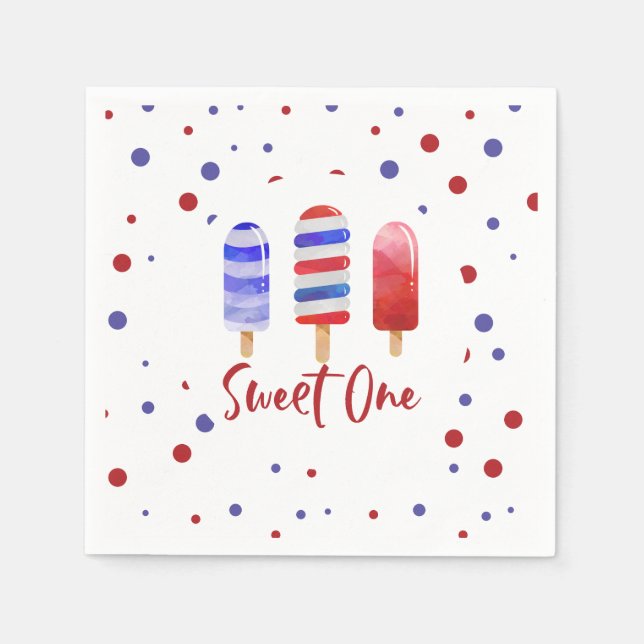 Ice Pops Sweet One Red White Blue 1st Birthday Napkins (Front)