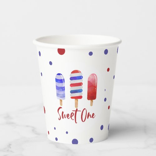 Ice Pops Sweet One Red White Blue 1st Birthday Paper Cups