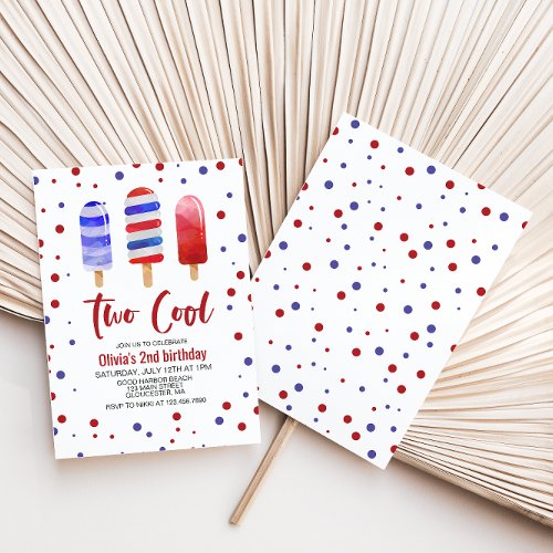 Ice Pops Two Cool Red White Blue 2nd Birthday Invitation