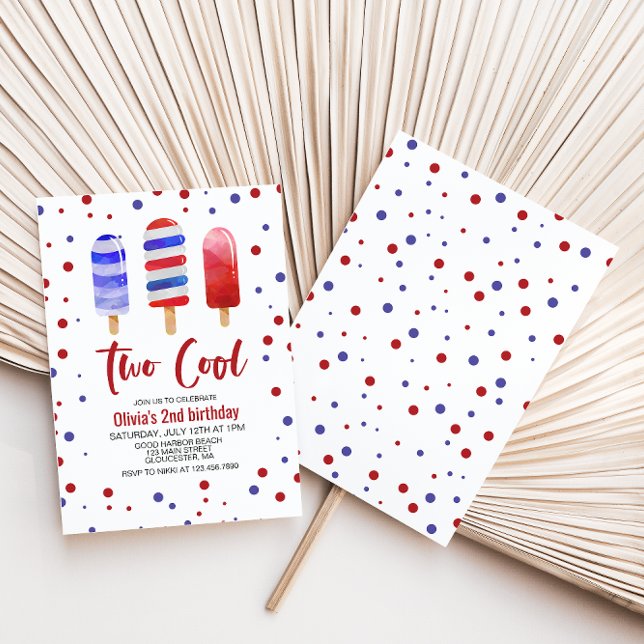 Ice Pops Two Cool Red White Blue 2nd Birthday Invitation (Creator Uploaded)
