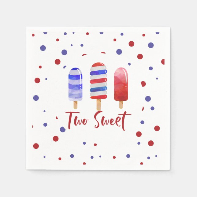 Ice Pops Two Sweet Red White Blue 2nd Birthday Napkins (Front)