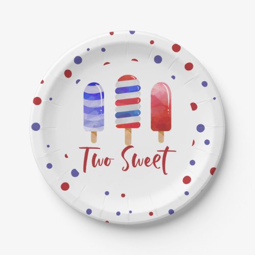 Ice Pops Two Sweet Red White Blue 2nd Birthday Paper Plates