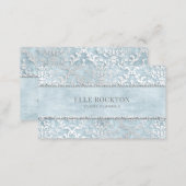 Ice Powder Blue Glimmer Damask Silver Business Card (Front/Back)