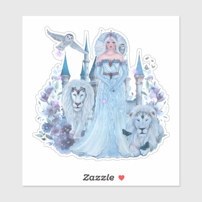 Ice princess with white lion and butterflies  sticker (Sheet)