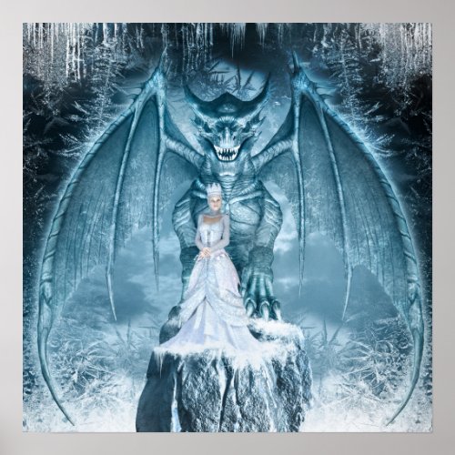 Ice Queen and Dragon Poster