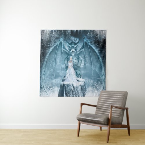 Ice Queen and Dragon Square Wall Tapestry