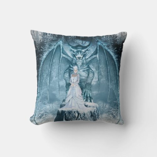 Ice Queen and Dragon Throw Pillow