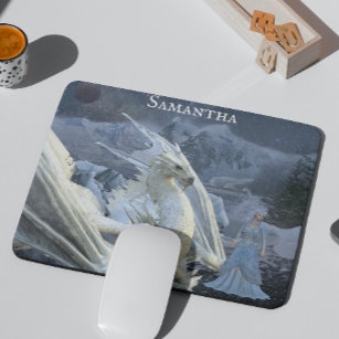 Ice Queen and Snow Winter Dragon Fantasy Mouse Pad