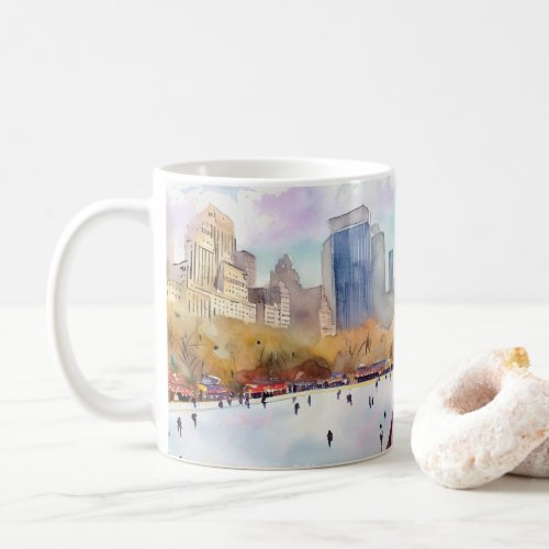 Ice rink Central Park New York watercolor Coffee Mug