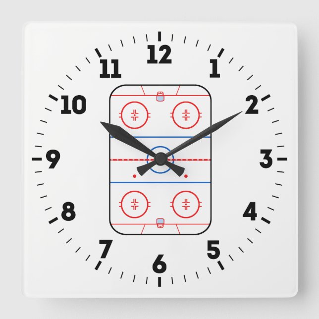 Ice Rink Diagram Hockey Game Decor on a Square Wall Clock (Front)