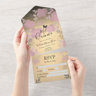 Ice Rose Pink Floral Quinceanera All In One Invitation
