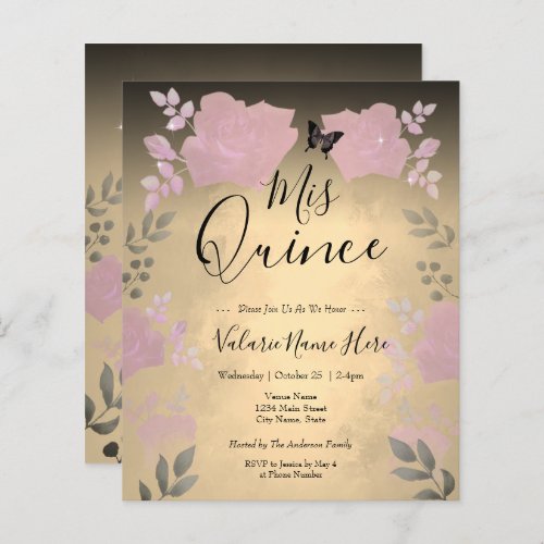 Ice Rose Pink Floral Quinceanera Budget Invitation