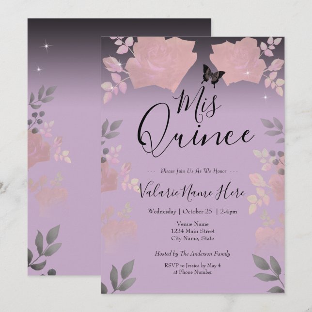Ice Rose Pink Floral Quinceanera Purple (Front/Back)