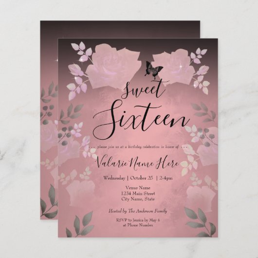 Ice Rose Pink Floral Sweet Sixteen Budget (Front/Back)