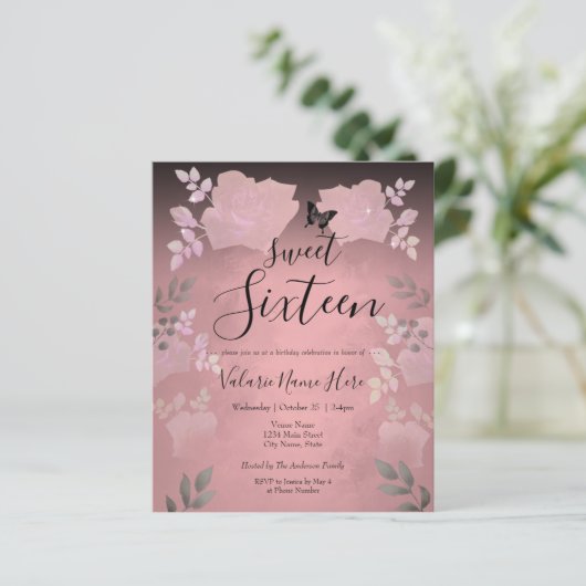 Ice Rose Pink Floral Sweet Sixteen Budget (Standing Front)