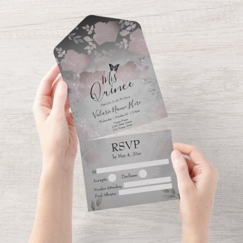 Ice Rose Silver Floral Quinceanera All In One Invi All In One Invitation