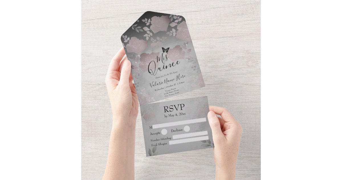 Ice Rose Silver Floral Quinceanera All In One Invi Invitation | Zazzle