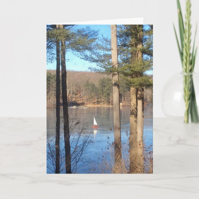 Ice Sailing on the Lake --- Holiday Card (Front)