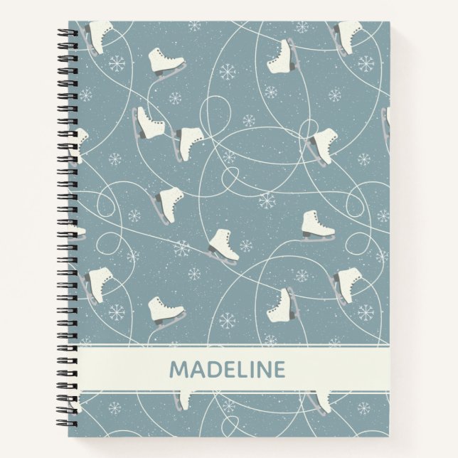 Ice Skate and Snowflake Pattern Notebook (Front)