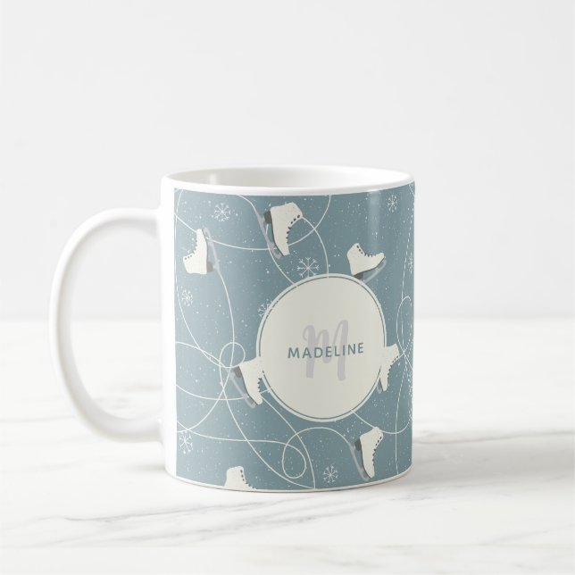 Ice Skate and Snowflakes Personalized Coffee Mug (Left)